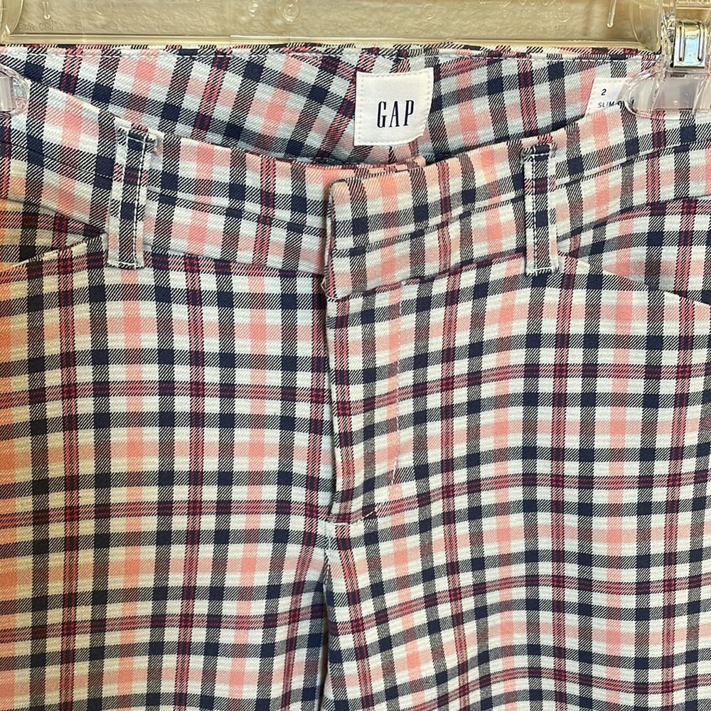 GAP women’s Gingham slim city crop ankle crop pants pink blue pockets size 2 - Picture 2 of 13